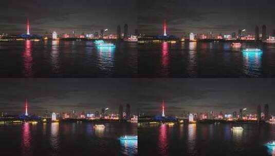 湖北武汉龟山公园电视塔晴川阁夜景航拍高清在线视频素材下载