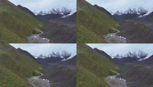 航拍四川川西那玛峰登山大本营营地帐篷高清在线视频素材下载