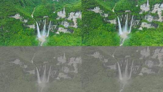 高山树林森林壮观大瀑布流水高清在线视频素材下载