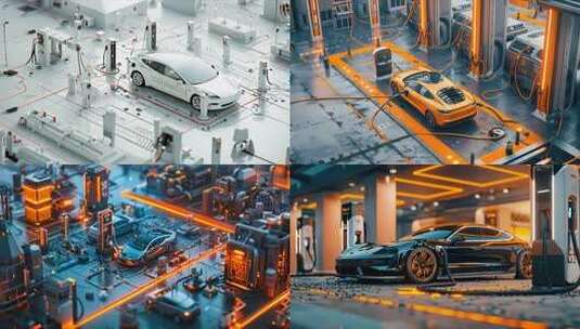 新能源车与充电站 特高压超级快充换电维修高清在线视频素材下载