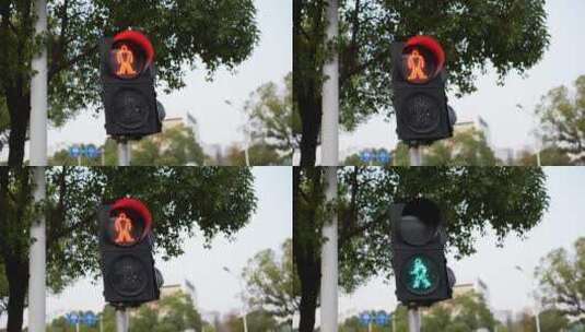 红绿灯 信号灯 人行道 十字路口高清在线视频素材下载
