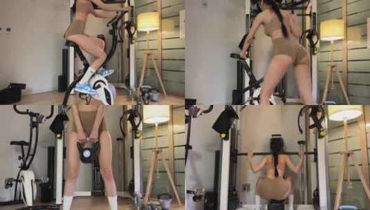 美女在家里锻炼健身有氧运动高清在线视频素材下载