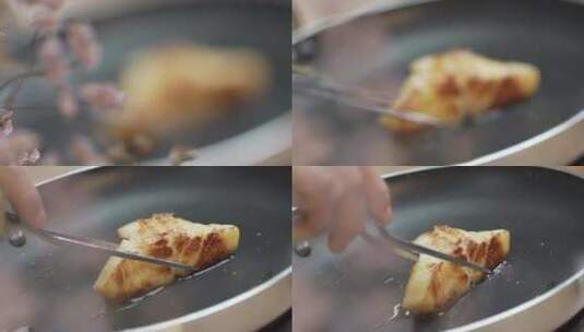 鳕鱼块烹饪高清在线视频素材下载