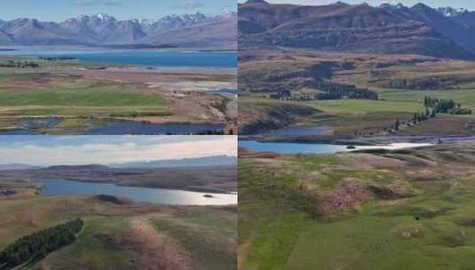 4K航拍新西兰亚历山大里纳湖草滩风光高清在线视频素材下载