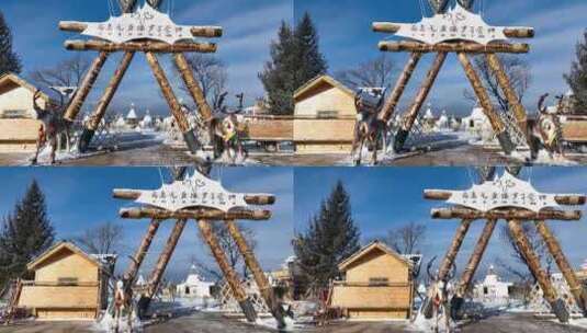 内蒙古敖鲁古雅撮罗子营地雪景高清在线视频素材下载