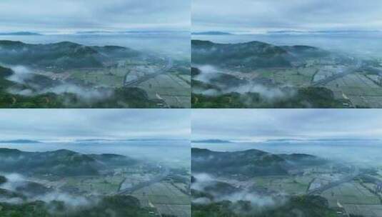 温州平阳田园乡村与平流雾高清在线视频素材下载