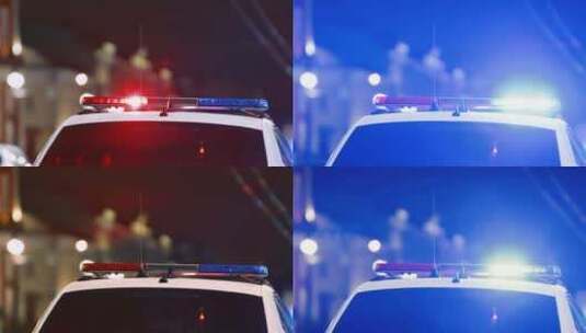 夜间亮灯的警车高清在线视频素材下载