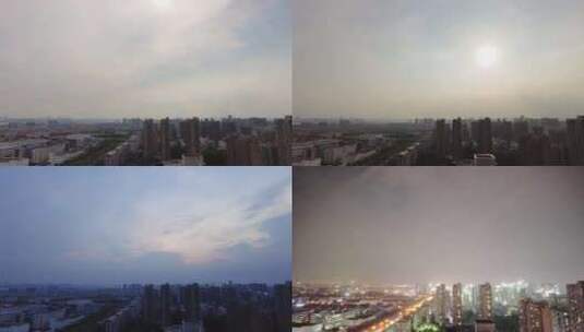 城市蓝天白云日转夜延时摄影视频素材高清在线视频素材下载