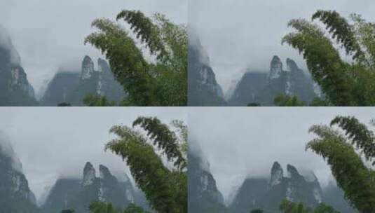 广西山水雨景喀斯特地貌烟雨高清在线视频素材下载