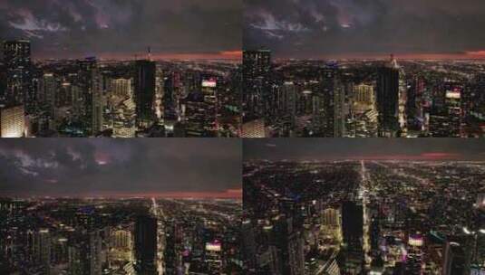 城市航拍迈阿密摩天大楼灯光夜景街道交通高清在线视频素材下载