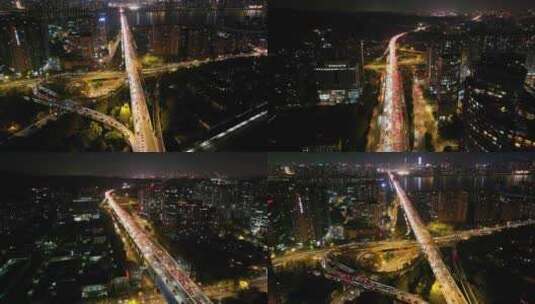 杭州钱塘江复兴立交桥夜晚夜景航拍复兴大桥高清在线视频素材下载