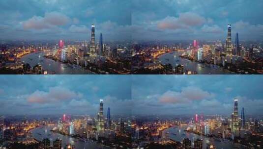 上海黄浦江陆家嘴蓝调夜景航拍高清在线视频素材下载
