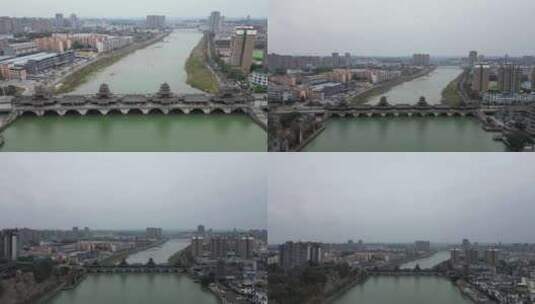 罗江廊桥、城市水域、古色古韵高清在线视频素材下载