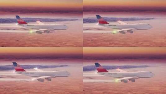 商业客机乘客飞机喷气式飞机飞越沙漠在日落高清在线视频素材下载