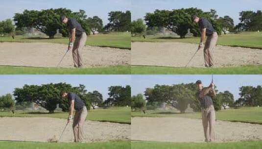 高尔夫球运动员用球杆击球高清在线视频素材下载