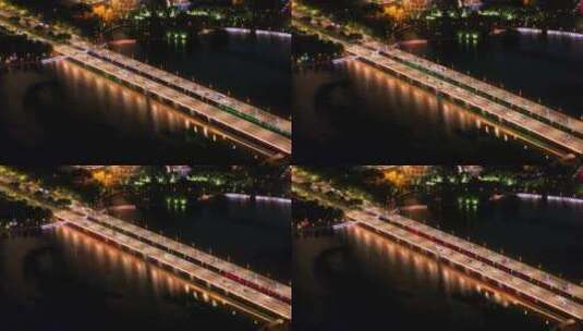 航拍扬州西区-京华城商圈、明月湖公园夜景高清在线视频素材下载