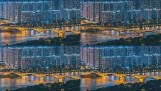 柳州壶东大桥与江滨高层居民楼夜景延时高清在线视频素材下载