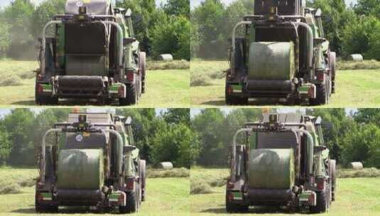 拖拉机正在捆干草高清在线视频素材下载