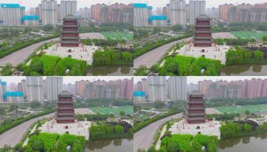 航拍西安汉城湖高清在线视频素材下载