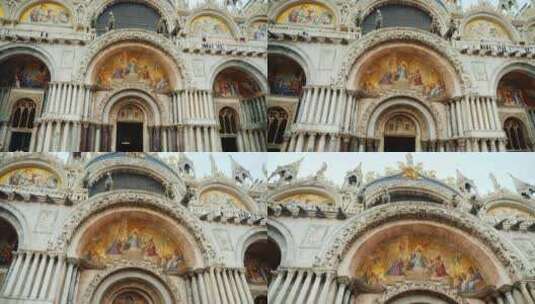 威尼斯圣马可大教堂与马雕像高清在线视频素材下载