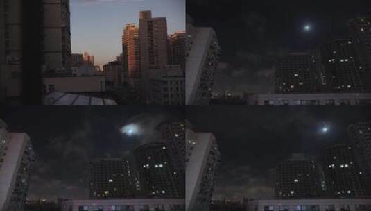 上海 社区 天空 日落 夜晚 月亮 傍晚 延时高清在线视频素材下载