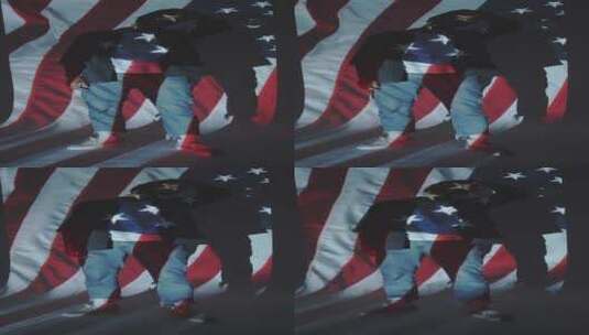 一个人站在美国国旗的投影前高清在线视频素材下载