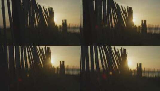 落日下的篱笆高清在线视频素材下载