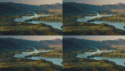 航拍瑞士村庄河流高清在线视频素材下载