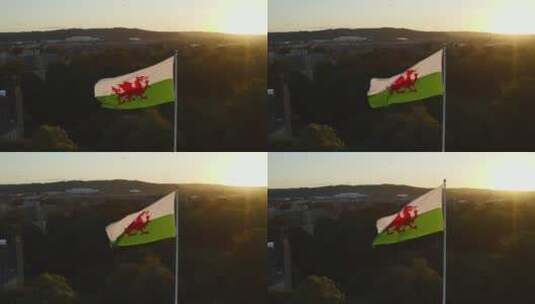 威尔士国旗在迎风飘扬高清在线视频素材下载
