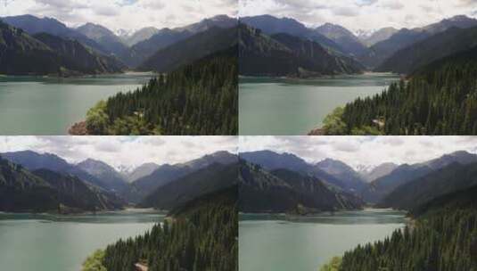 航拍中国新疆天山天池自然风景高清在线视频素材下载