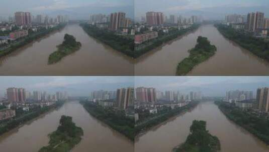 航拍城市河流洪闹灾害涨洪水高清在线视频素材下载
