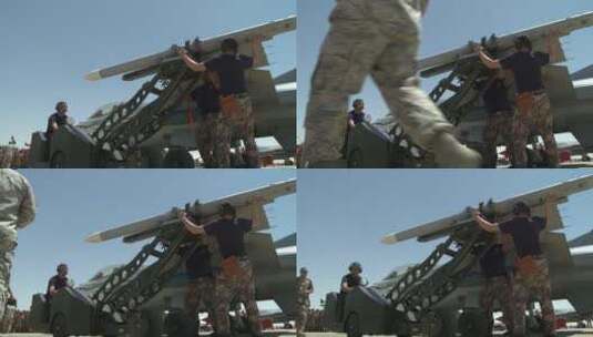 炸弹附在约旦皇家空军战斗机的高清在线视频素材下载