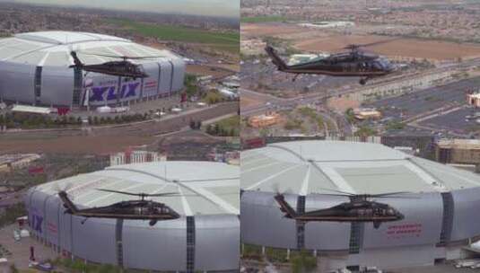 巡逻直升机在体育场上空巡逻高清在线视频素材下载
