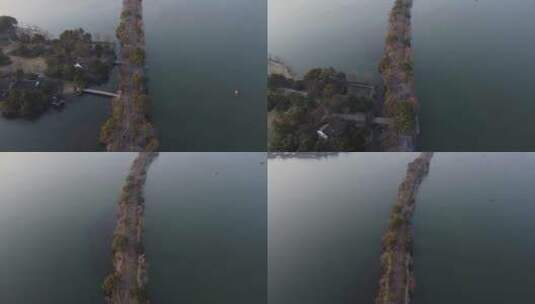 航拍西湖堤坝高清在线视频素材下载