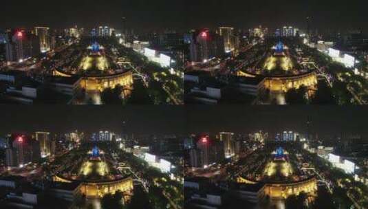 航拍济南泉城广场夜景灯光高清在线视频素材下载