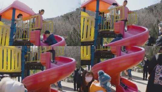 小孩玩滑梯游乐场高清在线视频素材下载