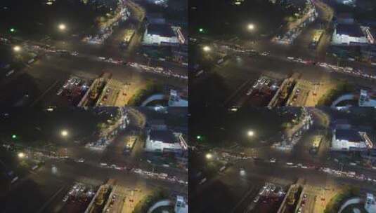 航拍城市交通大道十字路口夜景高清在线视频素材下载