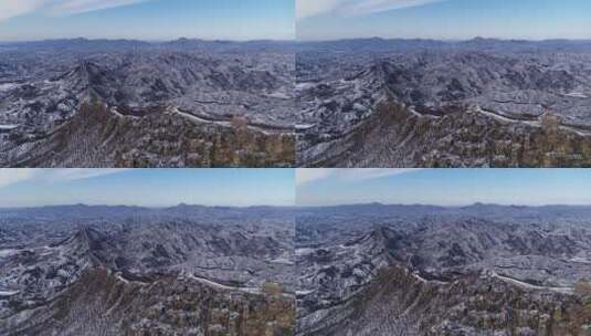 冬季大雪后的长城雪景航拍高清在线视频素材下载