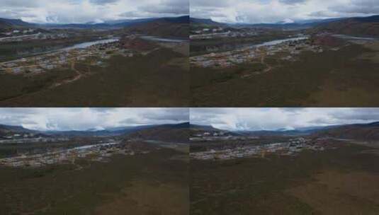 草原村庄视频香格里拉藏区藏族民房湖泊牧场高清在线视频素材下载