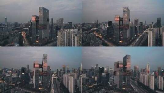 4k航拍深圳南山地标腾讯滨海大厦日落高清在线视频素材下载