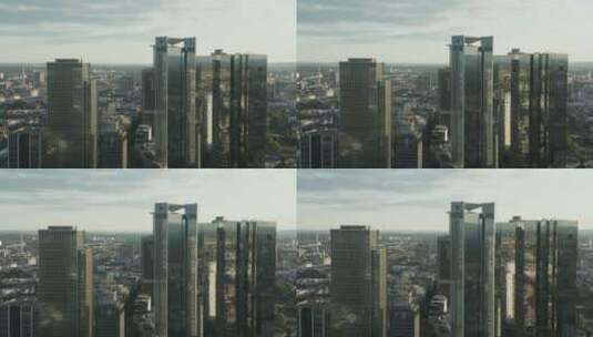 飞越摩天大楼附近的大城市高清在线视频素材下载