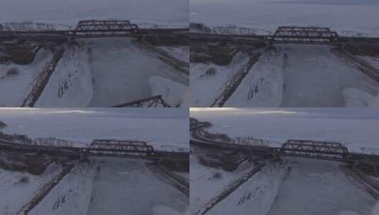 火车驶过贝加尔湖大桥4K航拍素材高清在线视频素材下载