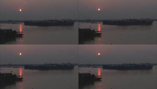 旅游景区 外秦淮河 夕阳 渔船经过 远景高清在线视频素材下载