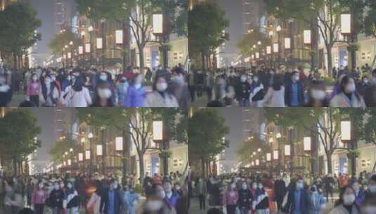 武汉江汉路夜景步行街商业街行人逛街购物高清在线视频素材下载