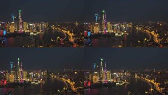 上海外滩黄浦区黄浦江东方明珠夜全景夜景4K高清在线视频素材下载