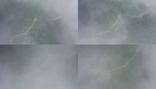 航拍夏天雨后云雾中的箭扣长城高清在线视频素材下载