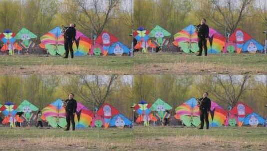 4k春天踏青放风筝风筝高清在线视频素材下载