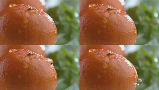 水滴在橙子上的特写镜头高清在线视频素材下载