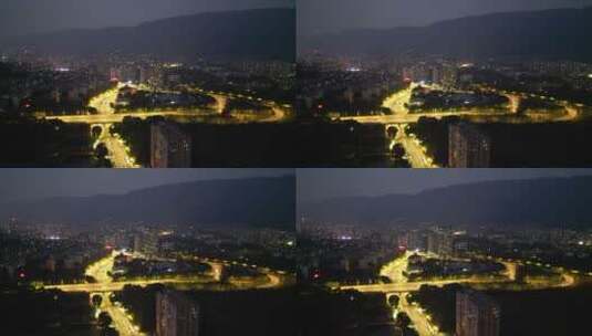 重庆北碚城市夜景车流航拍高清在线视频素材下载
