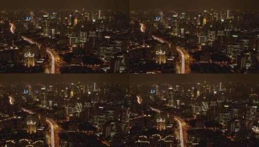 航拍上海城市夜景高清在线视频素材下载